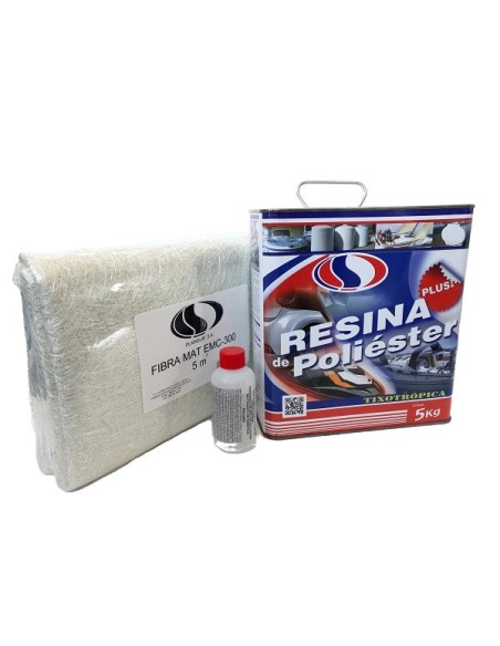 KIT FIBRA POLIESTER 5m2 + RESINA 5 Kg. + Peróxido 100 cc