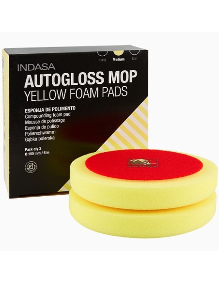 ESPONJA BOINA INDASA AMARILLA MEDIA FINA LISA PARA PULIR Ø150 VELCRO