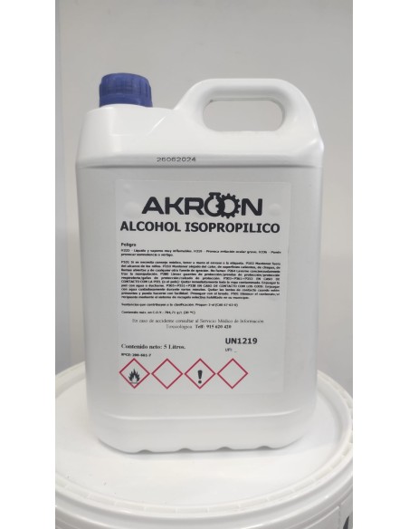 ALCOHOL ISOPROPILICO 5L. (DILUYENTE PINTURA BASE AGUA) Y (LIMPIADOR PISTOLAS BASE AGUA)